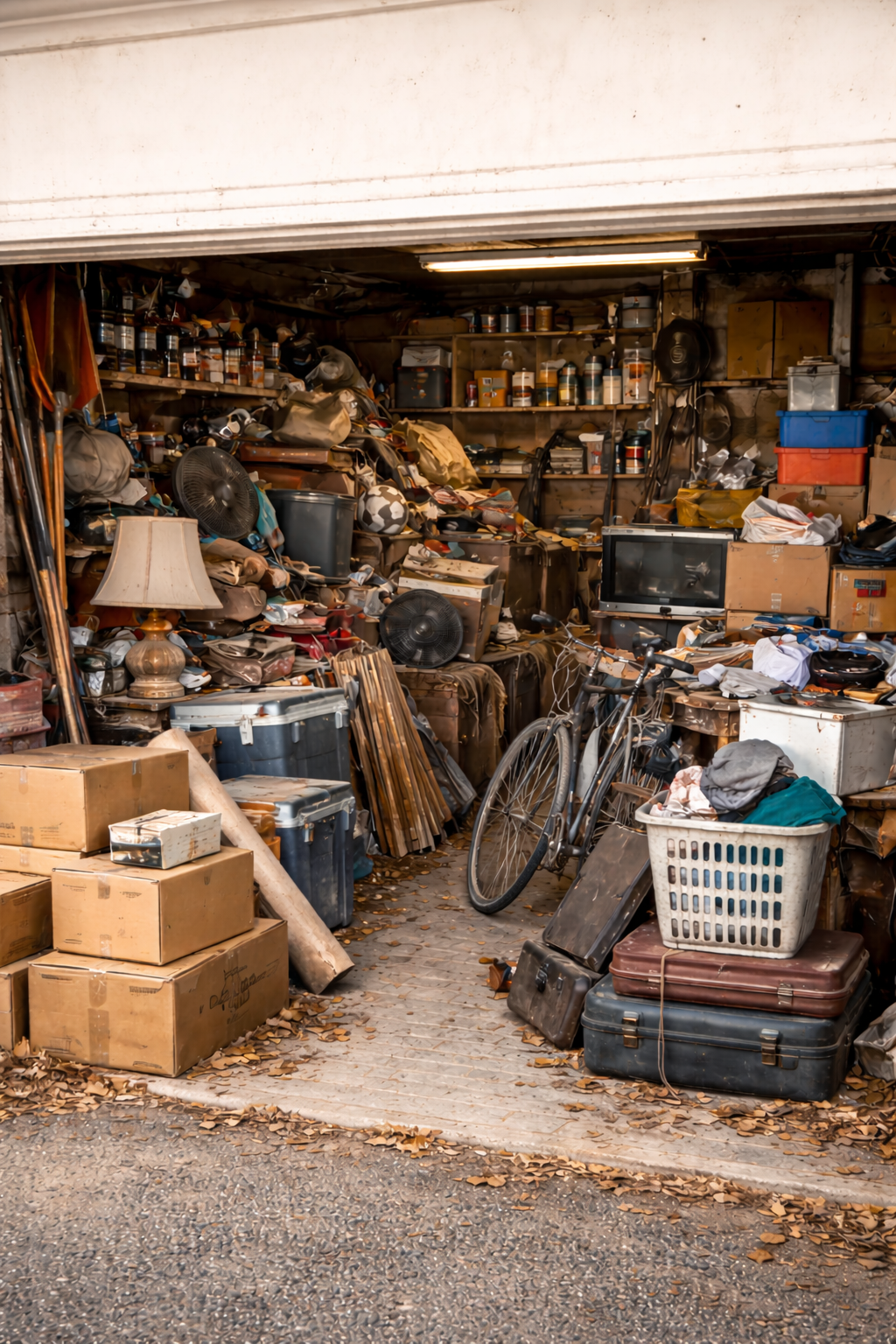 Cluttered garage full of junk items needing removal in Vancouver